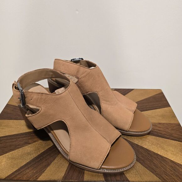 FRANCO SARTO BROWN LEATHER COMFORT SANDALS SIZE 8.5 M Womens Block Heel Boho - Picture 2 of 13